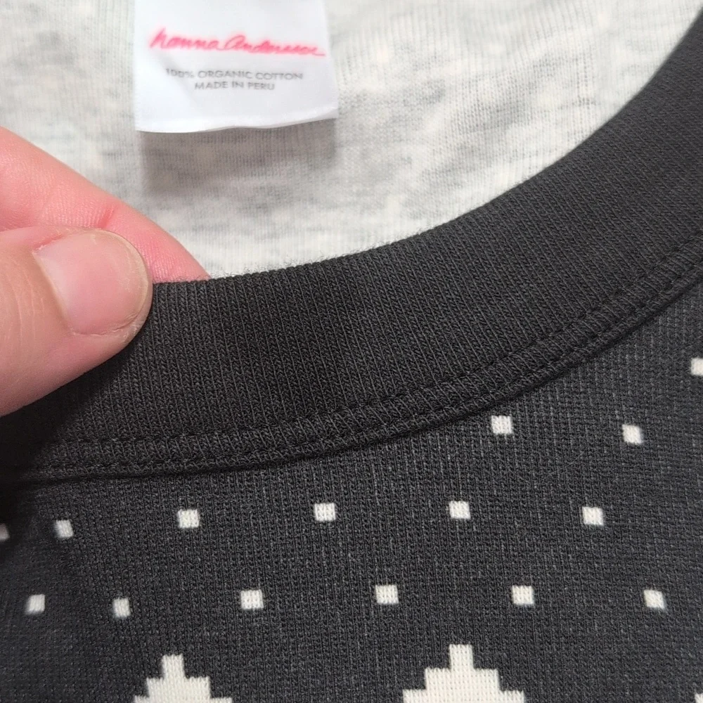 Hanna Andersson Pajama Long Sleeve Top Black Red Snowflake Fair Isle Print XL‎